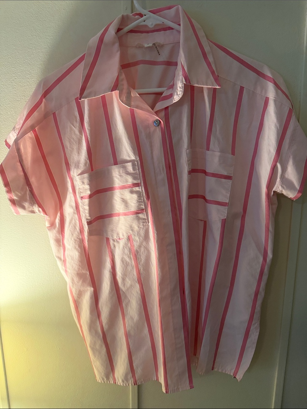 entro Pink and Dark Pink Vertical Stripe Short-Sleeve Button Shirt